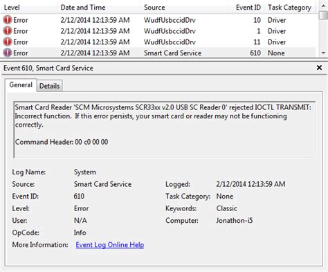 smart card rejected ioctl transmit|Question Smart Card Reader error ID 61.